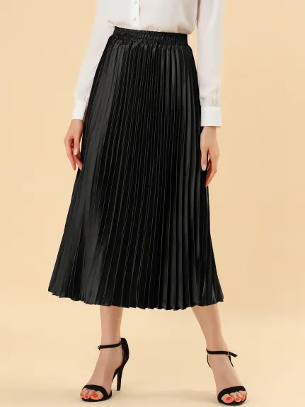 Allegra K - Elastic Waist Accordion Pleated Midi Skirt