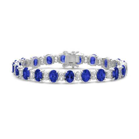 Bracelet tennis Genevive en argent sterling avec zircone cubique ovale colorée et transparente