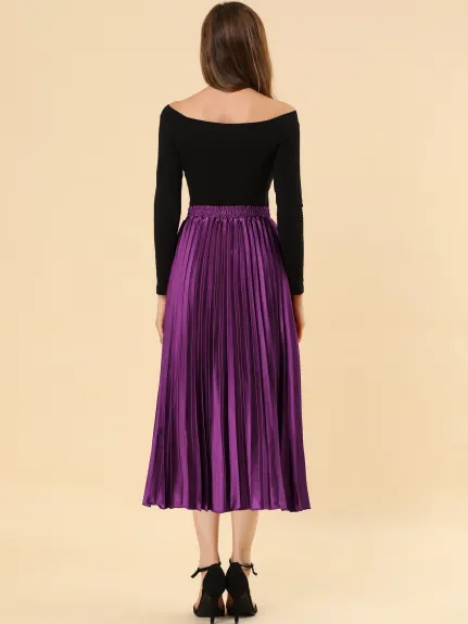 Allegra K - Elastic Waist Accordion Pleated Midi Skirt