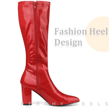 Allegra K - Patent Leather Knee High GoGo Boots