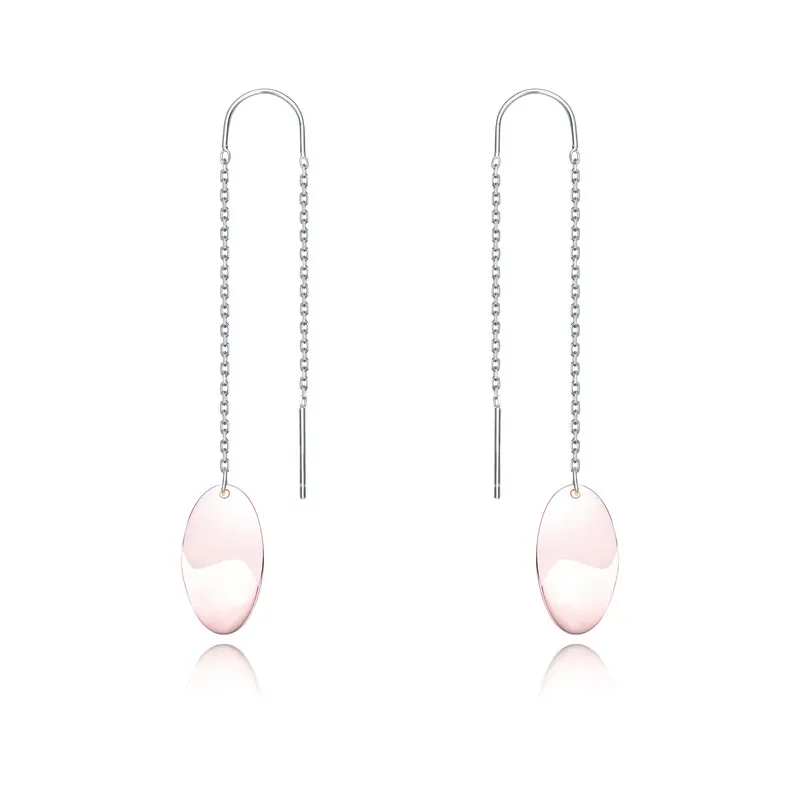 Genevive Sterling Silver Oval 18k Rose Gold Plated Metals Dangling Earrings