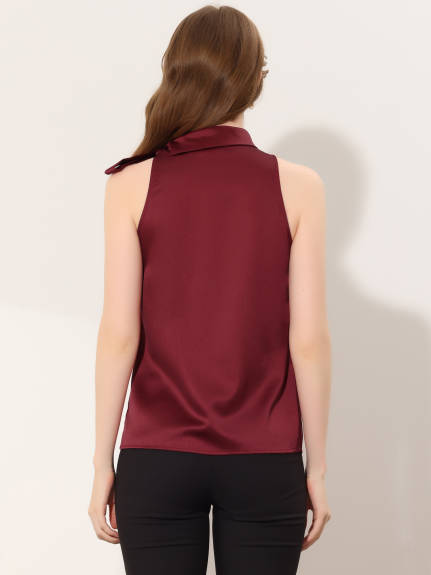 Allegra K - Satin Sleeveless Tie Neck Work Blouse