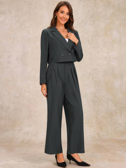 Allegra K - Long Sleeve Cropped Blazer Pant Suit