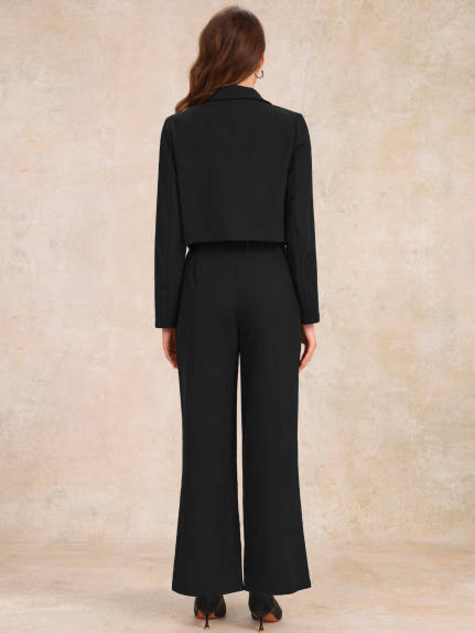 Allegra K - Long Sleeve Cropped Blazer Pant Suit