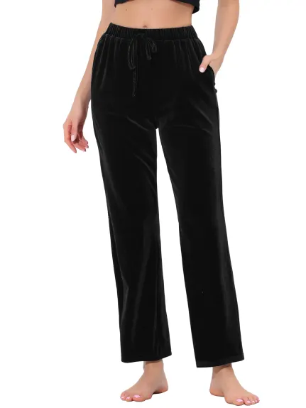 cheibear - Pajama Bottoms Velvet Wide Leg Sleep Trousers