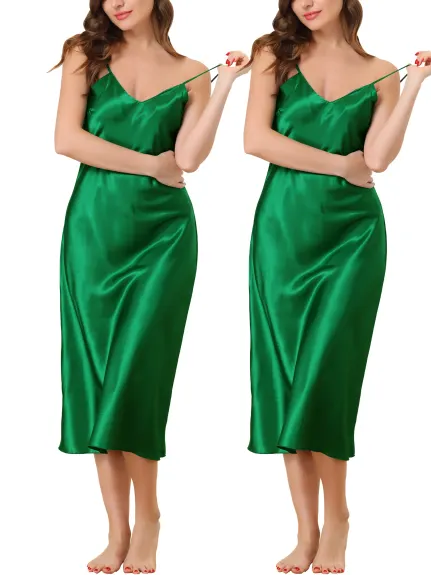 cheibear - V-Neck Camisole Nightgown 2-Pack, Green