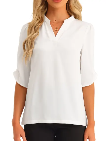 Allegra K- Dressy 3/4 Sleeve V Neck Blouse