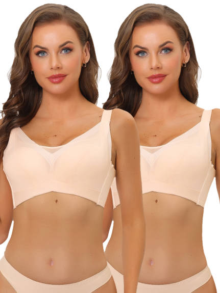 Allegra K - Mesh Full Coverage Underwire Bra Pack, Beige