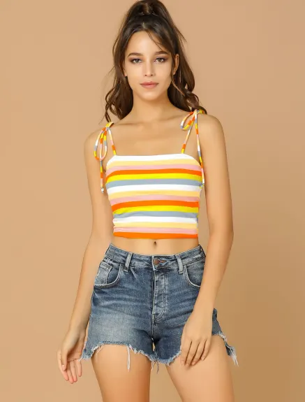 Allegra K- Sleeveless Spaghetti Straps Cami Crop Top