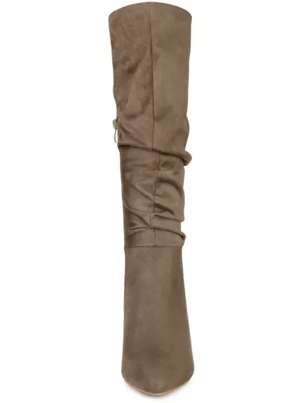 Allegra K - Slouch Pointed Toe Stiletto Heel Knee High Boots