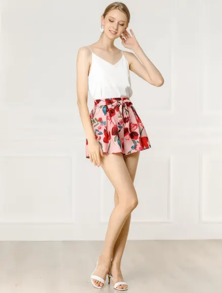 Allegra K - Printed Elastic Tie Waist Summer Beach Shorts