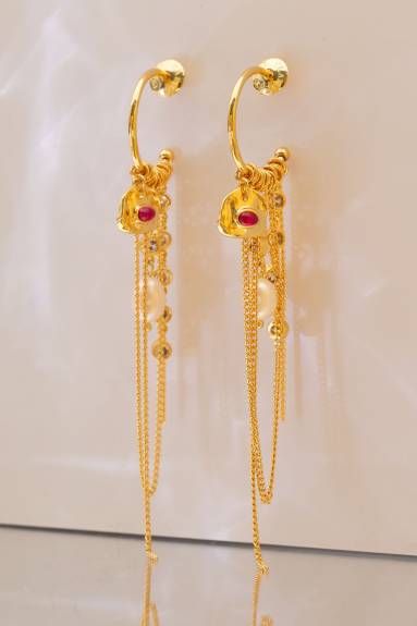 Iris Gold Radiant Reverie Gemstone Cascade Hoop Earrings-Hot Pink