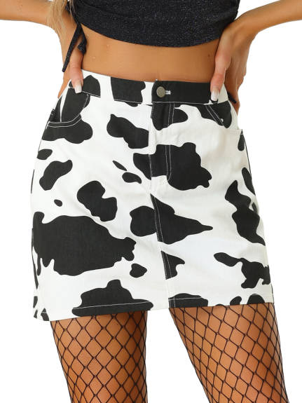 Allegra K- Cow Print High Waist Mini Skirt