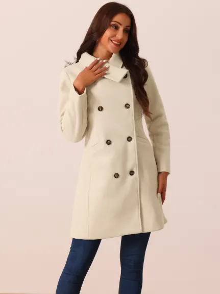 Allegra K - Double Breasted Winter Outwear Peacoat