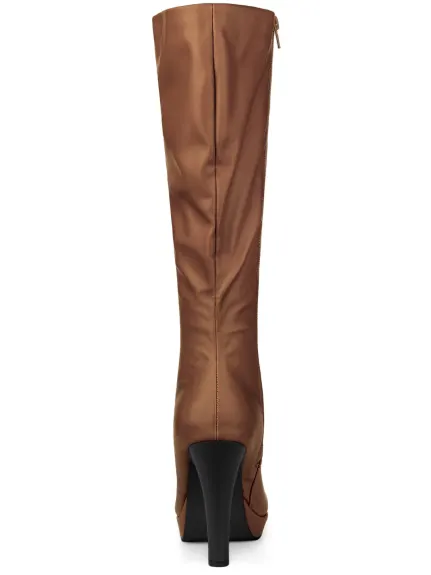 Allegra K - Faux Leather Platform Over the Knee High Boot