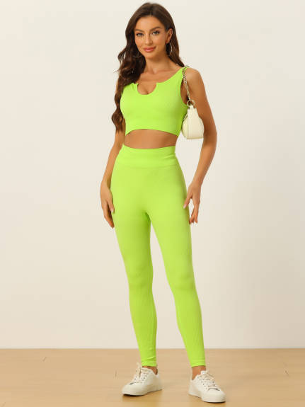 Allegra K- Ribbed Sports Bra and Leggings Set