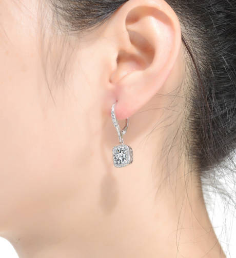 Genevive Sterling Silver with Clear Round and Radiant Cubic Zirconia Drop Earrings