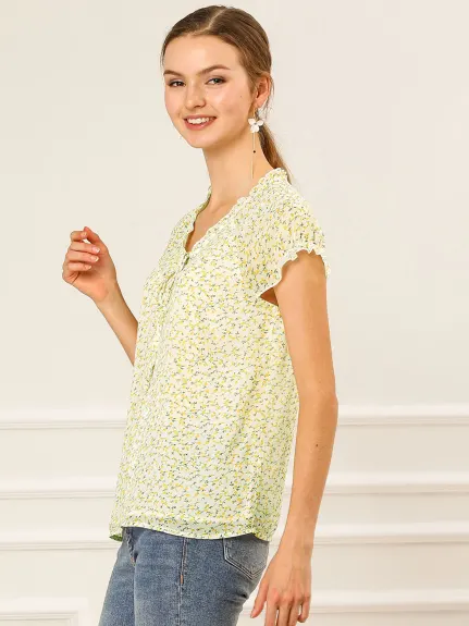 Allegra K- V Neck Summer Floral Chiffon Blouse 2-Pack