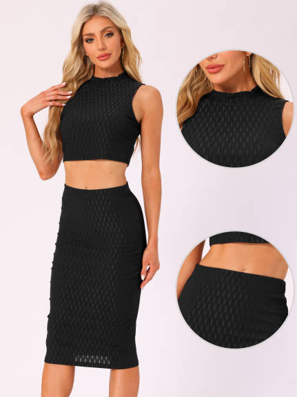 Allegra K - Mock Neck Tank Top and Bodycon Skirt Set