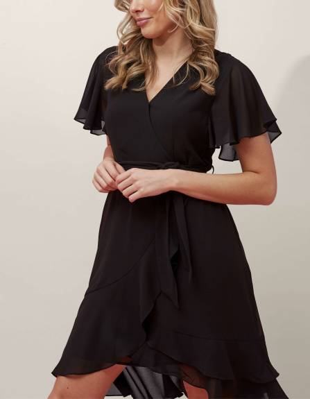 Annick - Corrine Robe Portefeuille Nouer à la Taille Noir