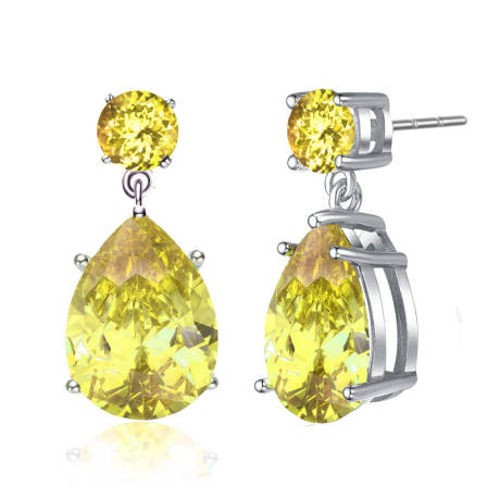 Genevive Sterling Silver White Gold Plated with Colored Cubic Zirconia Accent Drop Earrings