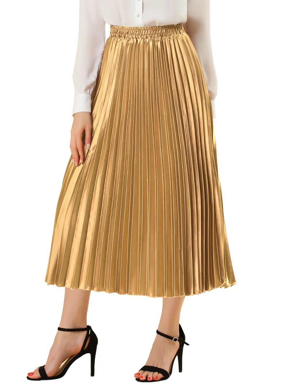 Allegra K - Elastic Waist Accordion Pleated Midi Skirt