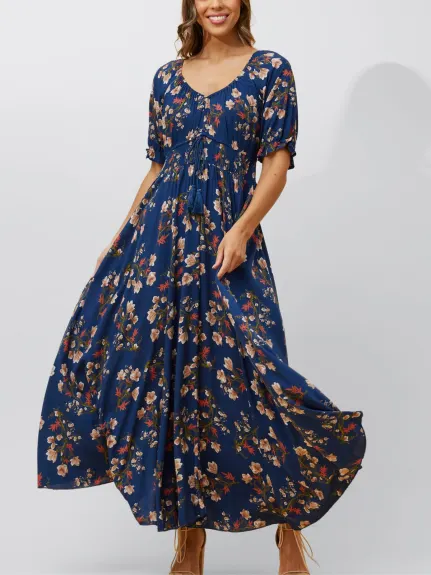 Annick - Carla Maxi Dress Floral Puff Short Sleeves