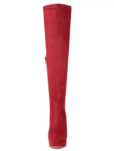 Allegra K - Platform Block Heel Over Knee High Boots