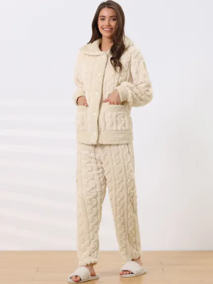 cheibear - Fluffy Fleece Button Down Winter Pajama Set