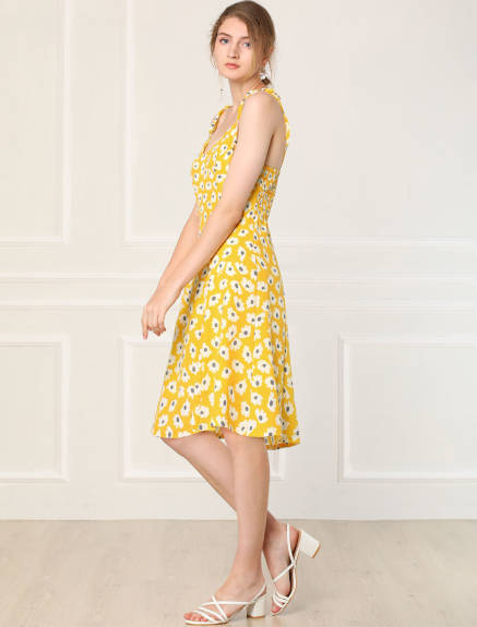 Allegra K- Daisy Sleeveless Floral Strap Dress