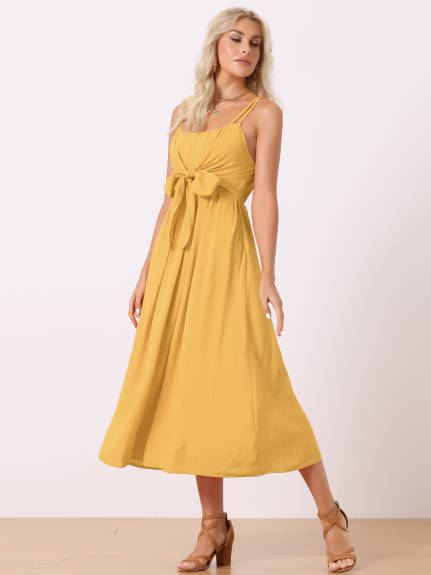 Allegra K- Sleeveless Spaghetti Strap Tied Waist Dress