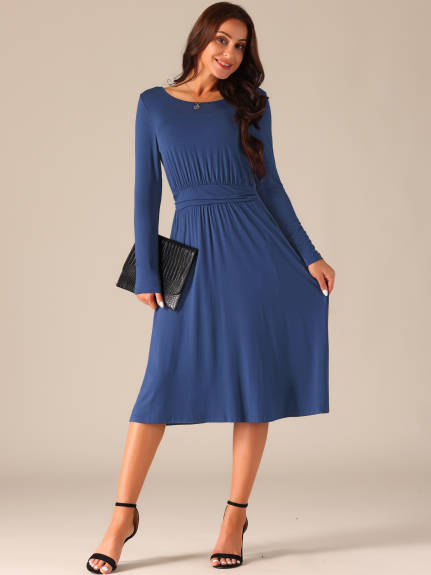 INSPIRE CHIC - Long Sleeve Crewneck Midi Dress with Pockets