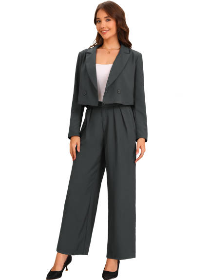 Allegra K - Long Sleeve Cropped Blazer Pant Suit