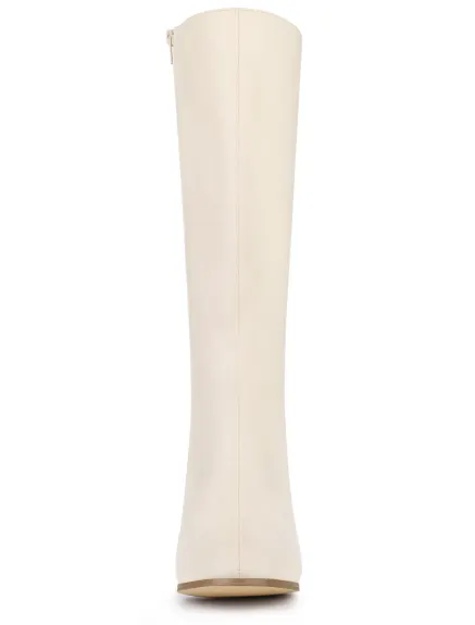 Allegra K - Round Toe Block Heels Knee High Boots