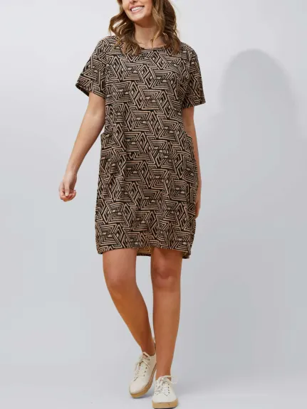 Annick - Eugenie Dress Loose Styled A-Line Geometric Print Black