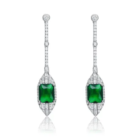 Genevive Sterling Silver White Gold Plated with Colored Cubic Zirconia Dangle Earrings