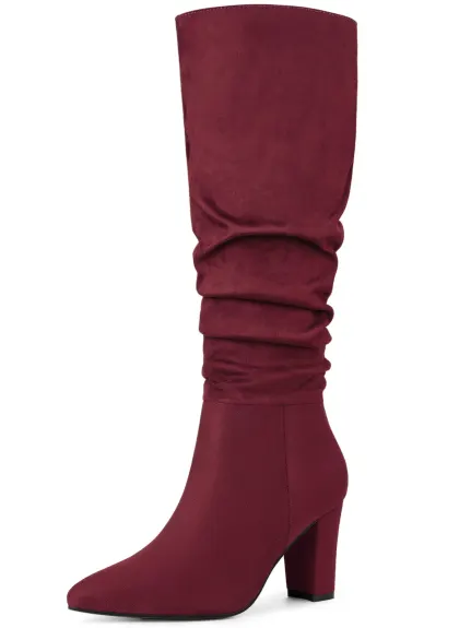 Allegra K - Slouchy Pointed Toe Heeled Knee High Boots