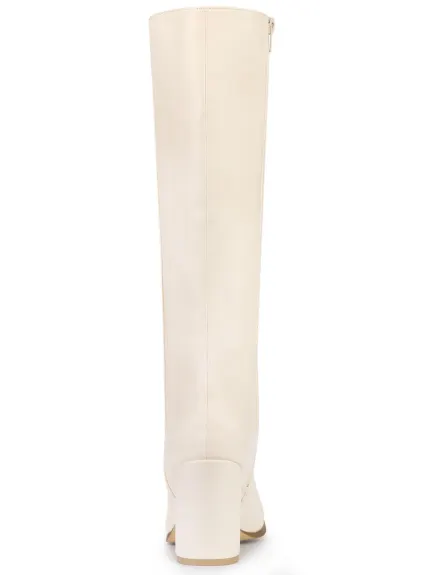 Allegra K - Round Toe Block Heels Knee High Boots