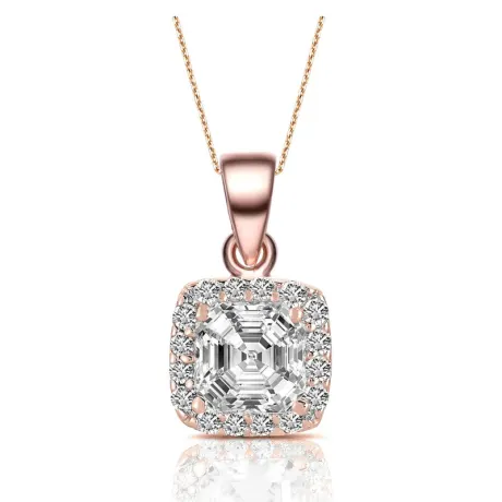 Genevive Sterling Silver with Colored Cubic Zirconia Asscher Cut Square Framed Drop Pendant Necklace