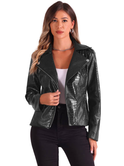 Allegra K- Veste en faux cuir raccourcie à fermeture éclair