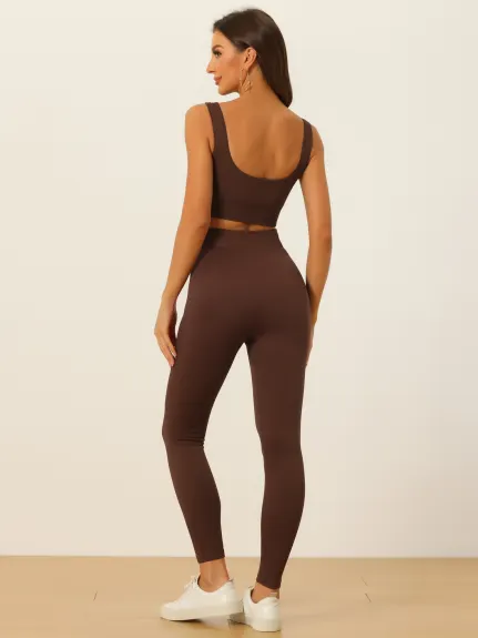 Allegra K- Ribbed Sports Bra and Leggings Set