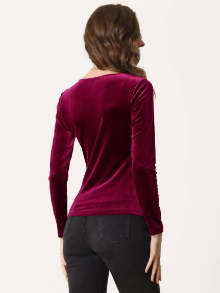 Allegra K- Square Neck Long Sleeve Velvet Blouse