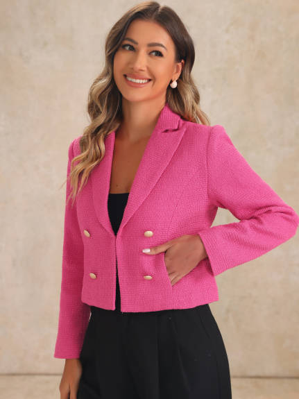 Allegra K - Notch Lapel Tweed Blazer Jacket