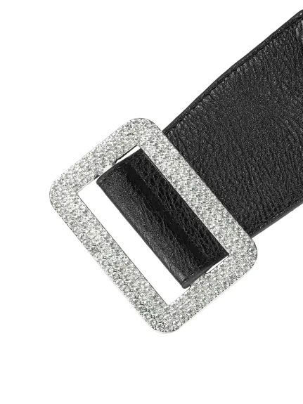 Allegra K- Ceinture large à boucle élastique en strass à taille épaisse