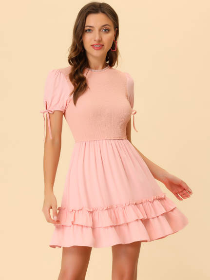 Allegra K- Ruffle Textured Sweet Summer A-line Mini Dress