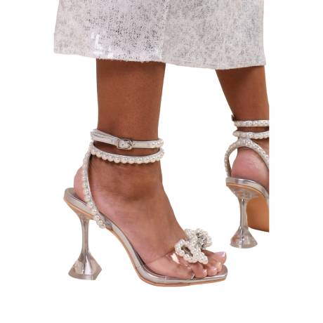 Where's That From - Womens/Ladies Topaz Faux Pearl Metallic High Heels