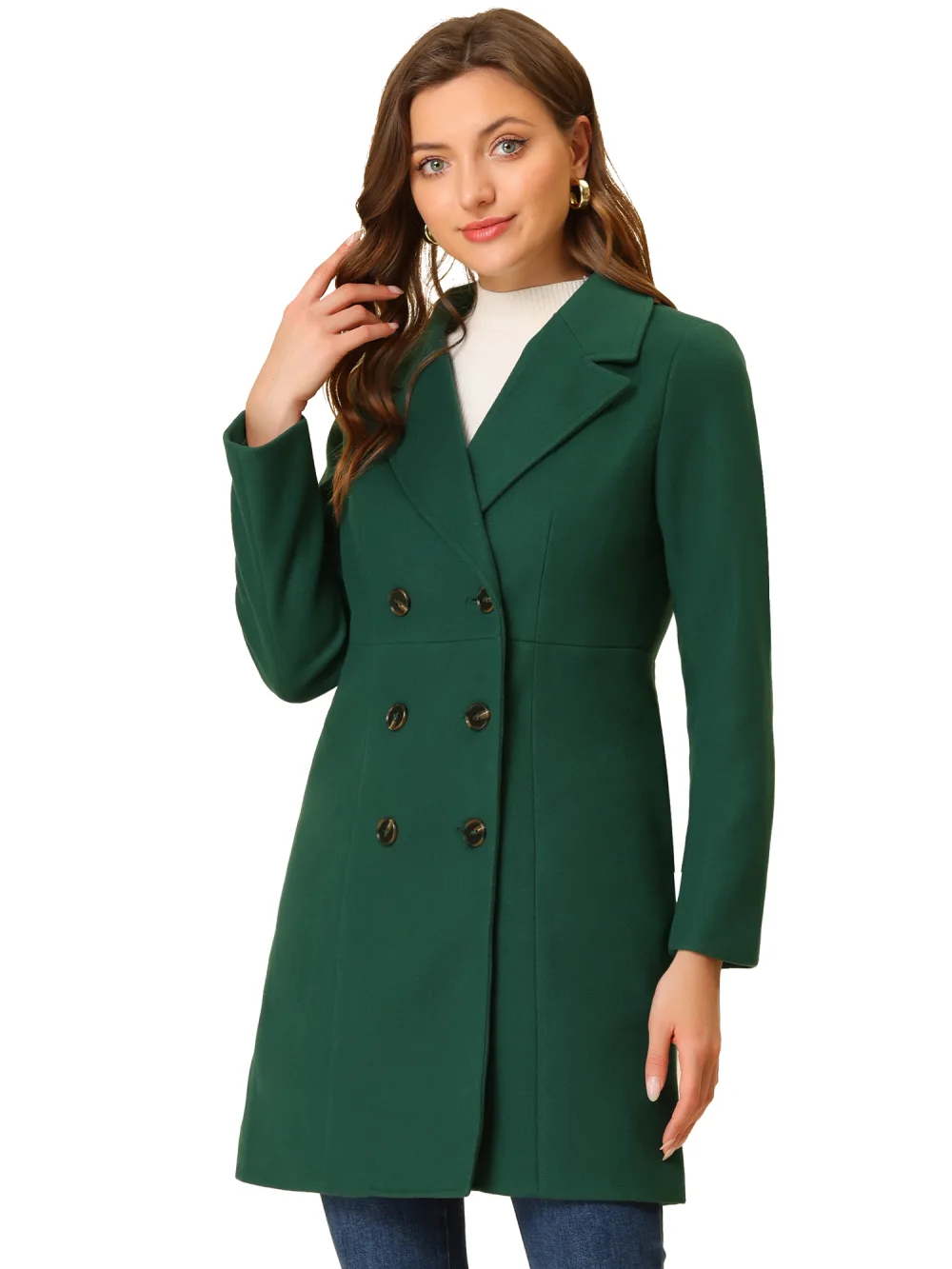 Allegra K- Notched Lapel Double Breasted Long Trenchcoat