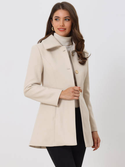 Allegra K- Single Breasted Turndown Collar Overcoat