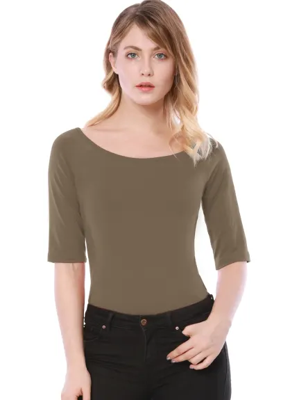 Allegra K- Half Sleeves Fitted Layering T-Shirt