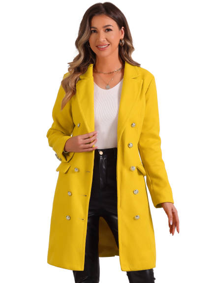 Allegra K - Notched Lapel Double Breasted Long Pea Coat